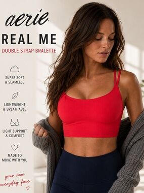 NWOT OFFLINE by aerie Real Me Hold Up! Strappy Sports Bra Bright Red XS